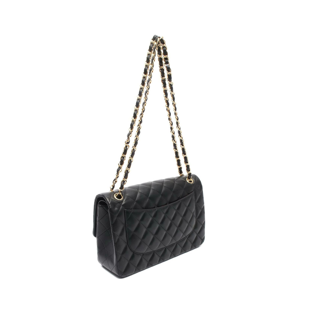 Chanel Flap Shoulder Double Lambskin Matelasse Sheepskin Black Bag Black